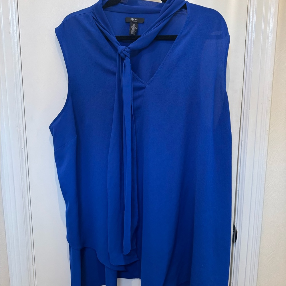 Elegant Blue Sleeveless Top With Tie